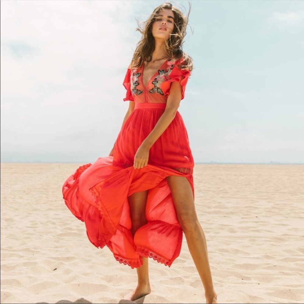 Cleobella Long Red Dress